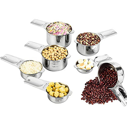Measuring Cups and Spoons Set, Stainless Steel Measuring Cups Set, Dry 7 Measurer Cups 9 Measurement Spoons with Leveler & Measure Enquivalents for Kitchen & Baking Nesting Measuring Tools