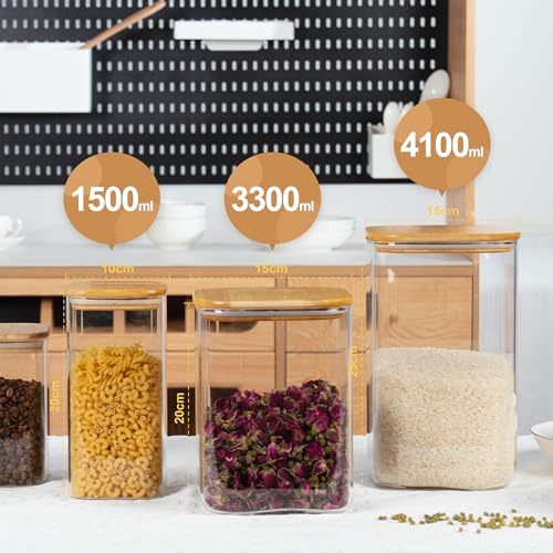 D2scrma 149oz 50oz Airtight Glass Square Storage Canister with Bamboo Lid Set of 2(4400ml*1 1500ml*1) Large Gallon Glass Jars for Sugar, Flour, Cookies and Coffee beans (‎with Black Lable) - size: 149oz*1/50oz*1