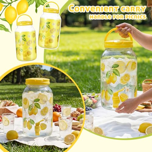 Havawish 2 Pcs 1 Gallon Plastic Beverage Dispenser with Spigot Clear Summer Kitchen Fridge Drink Dispenser for Parties Lemonade Juice Tea Beer Cold Water(Yellow,Classic) - color: Yellow, style: Classic