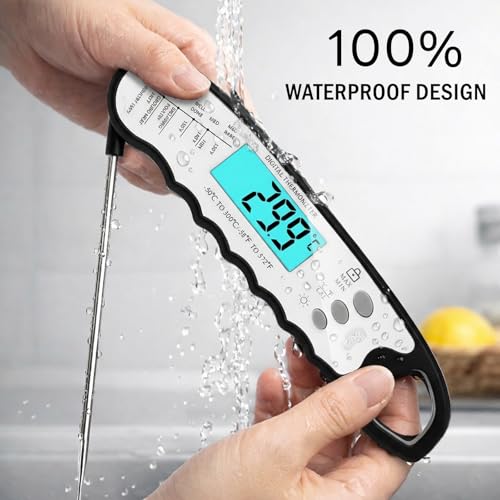 COOLMI Instant Read Meat Thermometer, 2-Second Waterproof for Cooking & BBQ | 180° Auto-Rotating Backlit Display, Magnetic Storage, Digital Meat Thermometer With Lock And Calibration For Grilling - color: Classic Model-Black