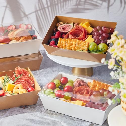 ZORRITA Paper Charcuterie Boxes with Clear Lids, 8 x 6 Inch, White, 20 Pack | Large Disposable, Take Out Bakery Boxes, For Cake, Cupcakes, Sandwiches, Cookies, Cocoa Bombs, Salads - color: White (20 Pack)