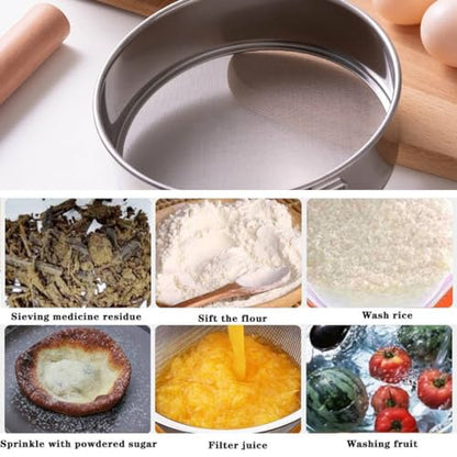 Flour Sifter Stainless Steel Fine Mesh Strainers 11.8 Inch 60 Mesh Round Flour Sieve for Baking Cake Bread