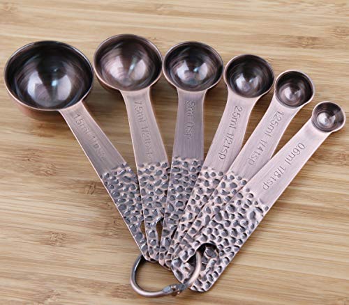 Measuring Spoons Set, Copper Measuring Spoons Set, Stainless Steel Measuring Spoons, Copper Plated Measuring Spoons, 6 Measurer Spoons (Copper-6spoons+1ring) - color: C: Copper-7 Pieces