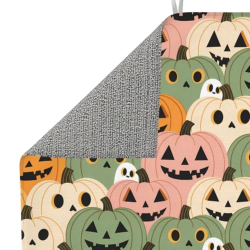 Cute Pumpkins White Ghost Dish Drying Mats for Kitchen Counter, Super Absorbent Microfiber Drainer Pad, Washable Reversible Appliance Protector, Everyday Kitchen Must-Have, 16x18 Inch - color: Cute Pumpkins White Ghost