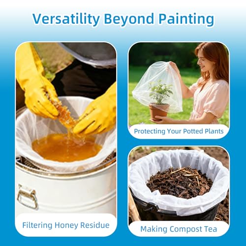 10 Pcs Paint Strainer Bags 1 Gallon- Premium Nylon Paint Filter with Elastic Top, Fine White Mesh for Smooth Painting & Gardening, Disposable Strainer for Paint Bucket & Hydroponics