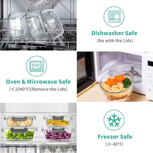 AMALEKO 34pc Glass Food Storage Containers with Lids Set, Airtight Glass Meal Prep Containers, Leak Proof Lunch Container BPA-Free, Microwave, Oven, Freezer, Dishwasher Safe-Gray - color: Gray
