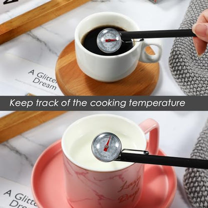 Xuhal 24 Pcs Stainless Steel Kitchen Thermometer with 5 Inch Long Stem 1 Inch Dial Thermometer Milk Frothing Food for Oven Probe Meat Grill BBQ Cooking Chocolate Water (Black) - color: Black