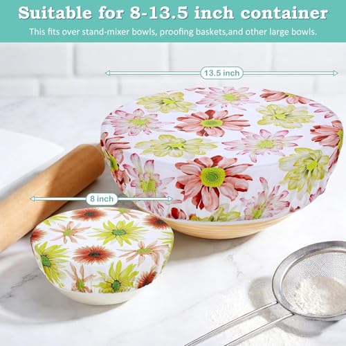 2 Large Reusable Beeswax Bowl Covers for Bread Proofing, 10/12 Inch Elastic Beeswax Wraps Cotton Cloth Sourdough Bowl Covers for Proofing Baskets, Mixer Bowls, Food Storage Containers - color: Daisy
