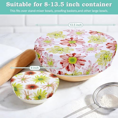 2 Large Reusable Beeswax Bowl Covers for Bread Proofing, 10/12 Inch Elastic Beeswax Wraps Cotton Cloth Sourdough Bowl Covers for Proofing Baskets, Mixer Bowls, Food Storage Containers - color: Daisy