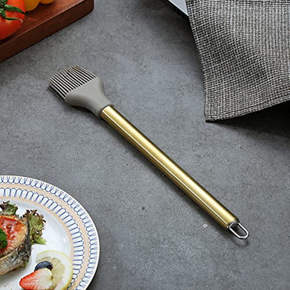 Gold Basting Brush, Berglander Non-stick Silicone Kitchen Brush For Cooking With Titanium Gold Plating Handle, Barbeque Brush, Pastry Brush, BBQ Brush, Dishwasher Safe, Easy to Clean - style: l. Brush
