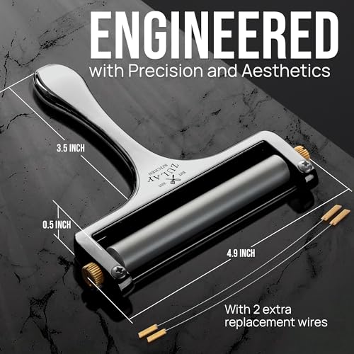 Zulay Kitchen Stainless Steel Wire Cheese Slicer - Adjustable Hand Held Cheese Cutter with 2 Extra Wires - Premium Cheese Shaver For Mozzarella, Cheddar, Gruyere - Cheese Cutter with Wire (Gunmetal) - color: Gunmetal