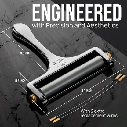 Zulay Kitchen Stainless Steel Wire Cheese Slicer - Adjustable Hand Held Cheese Cutter with 2 Extra Wires - Premium Cheese Shaver For Mozzarella, Cheddar, Gruyere - Cheese Cutter with Wire (Gunmetal) - color: Gunmetal