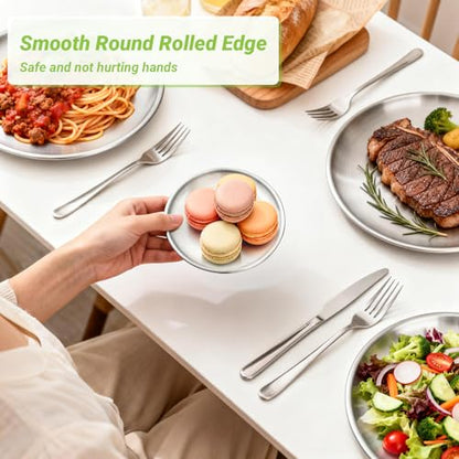 Stainless Steel Plates, 4 Pack 5.5 inch Mini 201 Metal Food Serving Plate Set, Reusable Snack Eating Dishes Round Shatterproof Silver Brushed Finish Dishes for BBQ Dinner Oven Dishwasher Safe - size: 5.5"