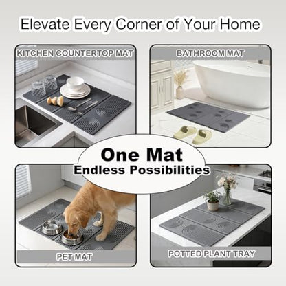 Large Stone Dish Drying Mat for Kitchen Counter,Collapsable Stone Dish Drying Mat with Diatomaceous Earth for Quick Drying-Ultra Absorbent-Eco-Friendly,Foldable -23.6"×15.7" Dark Gray Curved Grooves - color: HXDK-Dark Grey