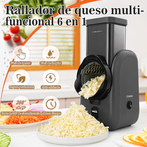 Electric Cheese Grater Rotary Slicer-One-Touch Control Vegetable Slicer, Nuts Grinder Cheese Shredder for Home Kitchen Use, 6 Replaceable Stainless Steel Blades(Black) - color: Black