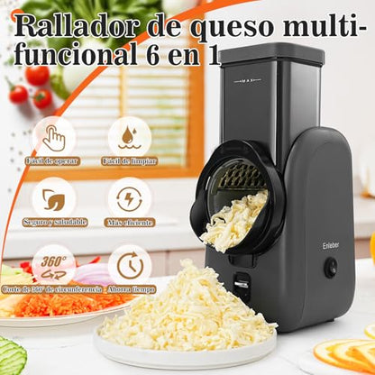 Electric Cheese Grater Rotary Slicer-One-Touch Control Vegetable Slicer, Nuts Grinder Cheese Shredder for Home Kitchen Use, 6 Replaceable Stainless Steel Blades(Black) - color: Black