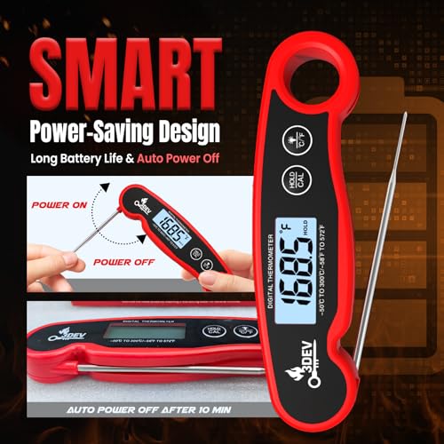 Digital Meat Thermometer with Backlight for Cooking | Instant Read, Waterproof Meat Thermometer | Grilling, BBQ, Smoker, Oven, Turkey and Kitchen