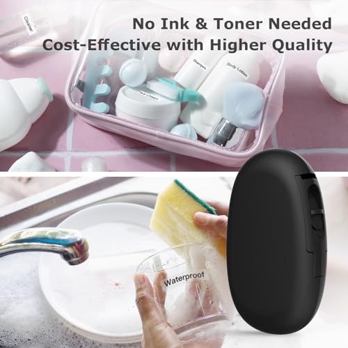 SUPVAN E10 Bluetooth Label Maker Machine with 3 Tapes, Continuous Waterproof Label, Versatile App with 35 Fonts and 1k+ Icons, Inkless Labeler for Home, Kitchen, School, Office Organization, Black - color: Black