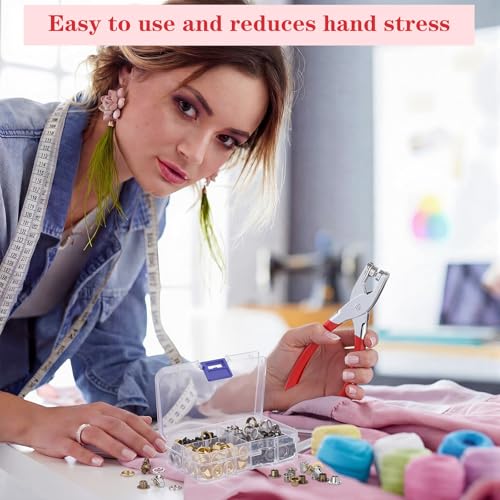 Honoson 1/4 Inch Grommet Tool Kit Eyelet Plier Set Hole Punch Grommet Hand Press Pliers with 200 Pieces of Eyelets for Clothes Shoes Bags(Gold, Silver, Black, Copper) - color: Gold, Silver, Black, Copper, size: 3/16 Inch