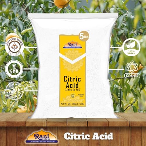Rani Citric Acid Powder, Food Grade (Limbu Ka Ful) 80oz (5lbs) 2.27kg Bulk ~ Used for Cooking, Bath Bombs, Cleaning | Gluten Friendly | Indian Origin - size: 80 Ounce (Pack of 1)