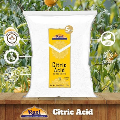 Rani Citric Acid Powder, Food Grade (Limbu Ka Ful) 80oz (5lbs) 2.27kg Bulk ~ Used for Cooking, Bath Bombs, Cleaning | Gluten Friendly | Indian Origin - size: 80 Ounce (Pack of 1)