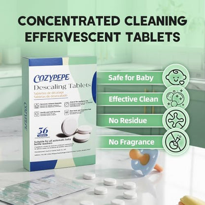 Descaling Tablets for Bottle Washer, 36 Count – Universal Fit Most Bottle Washer Models – Effective for Removing Milk & Limescale, Works with Washer, Warmer, Sterilizer & Formula Maker - size: 36 Count