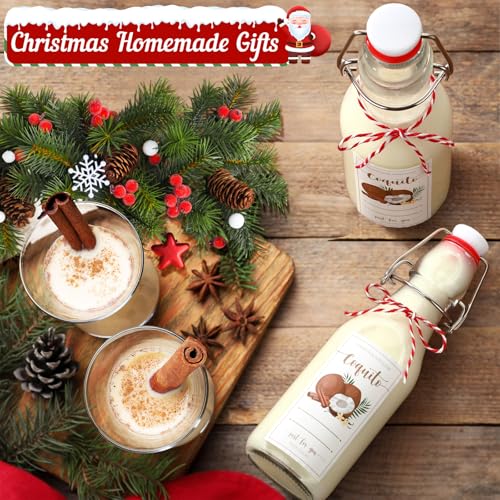 Havawish 16 Pcs Merry Christmas 8 oz Coquito Swing Top Glass Bottles with Airtight Cap Lids Labels Clear Flip Top Bottles with Stoppers for Homemade Christmas Home Brewing Beer Beverages(Coconut) - style: Coconut