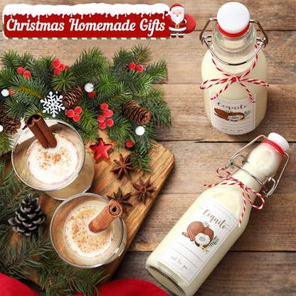 Havawish 16 Pcs Merry Christmas 8 oz Coquito Swing Top Glass Bottles with Airtight Cap Lids Labels Clear Flip Top Bottles with Stoppers for Homemade Christmas Home Brewing Beer Beverages(Coconut) - style: Coconut