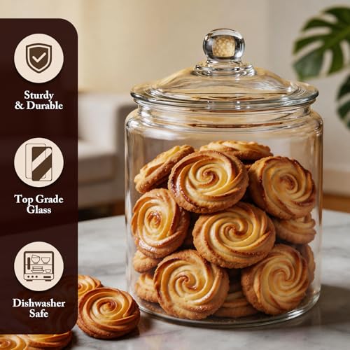 Masthome 1 Gallon Glass Cookie Jar with Airtight Lid, Large Clear Glass Storage Canister, Wide Mouth Food Storage Container for Pantry, Kitchen, Flour, Sugar, Pasta, Cookies, Candy, Dog Treats - color: Cookie Jar