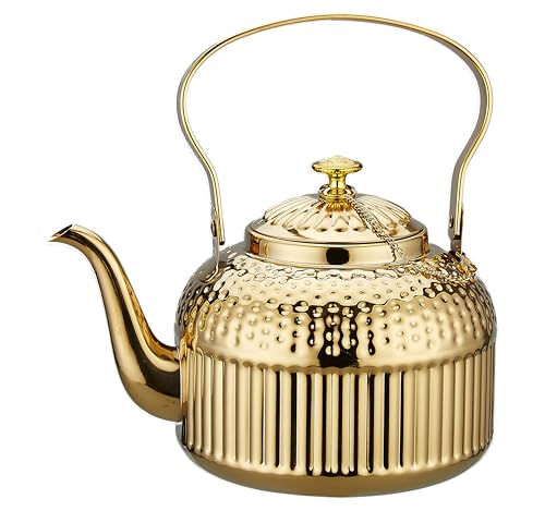 SANQIAHOME Antique 1.8L (60 Oz) Stainless Steel Teapot with Infuser Gold - color: Gold, size: 1.8 Liters