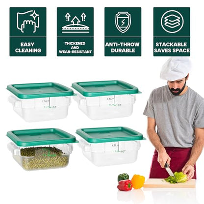 BIEAMA 4 Pack Food Storage Containers, 2 Quart with Lids, Square Commercial Containers with Scale, NSF, Polycarbonate, Clear - color: 2Qt-4 Pack(Green Lids)