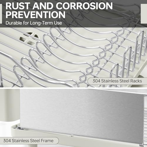 Stainless Steel Dish Drying Rack - Large Capcity 304 Grade Dish Drainer for Kitchen Counter with Drain Board, Utensil Holder & Detachable Cup Shelf, Rustproof Multifunctional Organizer, Light Green - color: Light Green