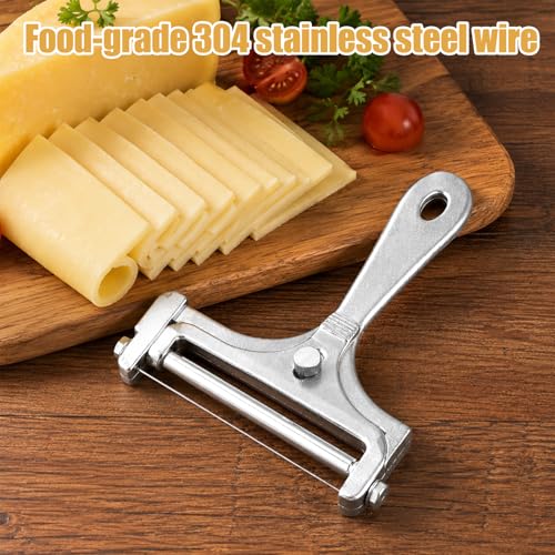 Cheese Slicer, Stainless Steel Cheese Cutter with 4 Extra Replacement Wires, Adjustable Handheld Cheese Slicers Cutters for Block Cheese Cheddar Gruyere Mozzarella, Kitchen Slicing Tools