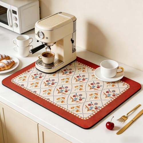 Drying Mat for Kitchen Counter, 20"x16" Coffee Mat Dish Drying Mat | Good water absorption, multiple pattern, anti-slip, easy to clean, coffee bar accessories, bathroom counters, durable - color: Color B