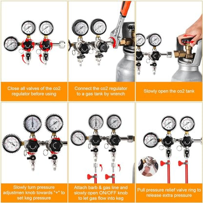 Keg Co2 Regulator Dual Output, Triple Gauge CGA-320 Co2 Regulator for Kegerator with 1/4'' & 5/16'' Quick Disconnect Barb Connectors, Co2 Tank Pressure Regulator with Safety Pressure Relief Valve - size: Dual Output - Threded Fitting