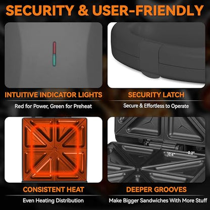 Baker’s Friend Breakfast Sandwich Maker, 4 Slices of Panini Grill Press Sandwich Maker, Electric Sandwich Maker with Indicator Light, Grill Cheese & Egg Muffin Sandwich Maker, Graphite - color: Sandwich Maker (Graphite)