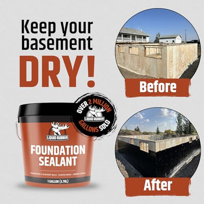 Liquid Rubber Basement and Foundation Repair Sealant - Waterproof Concrete Sealer & Crack Filler - Flexible Coating for Indoor & Outdoor Use - Waterproofing Paint - Black, 2.5 Gallon - size: 2.5 Gallon