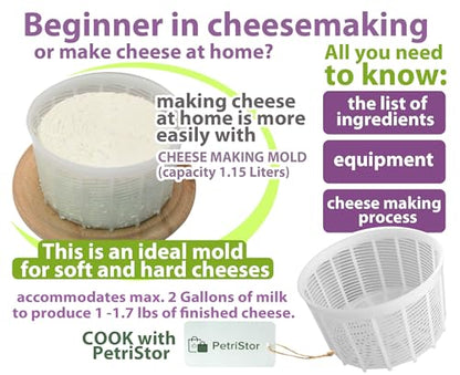 Soft Cheese Mold for Cheese Making 1.25QT - Small Cheese Mold - Homemade Cheese Making Supplies - Cream Form - Molde Para Queso Fresco Casero - Feta Ricotta Basket