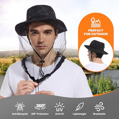 Mosquito Head Net Hat UPF 50+ Sun Protection Bug Hat for Men Women | Sun Visor Style, Perfect for Safari, Hiking, Beekeeping, Camping & Gardening - color: Black
