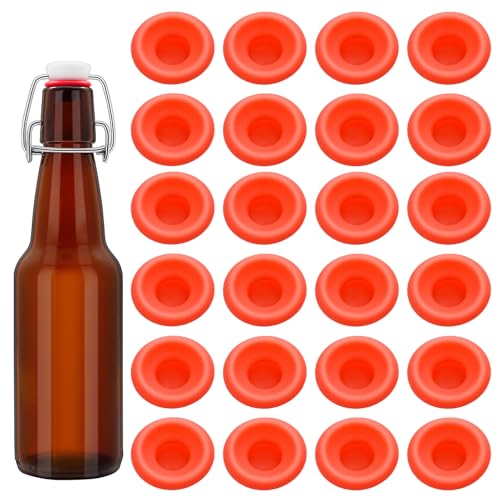 24 Pieces Silicone Bottle Cap Gaskets, Replacement Seals for Swing Top Bottles, Flexible & Durable, Reusable (Red Full Cover) - color: Red Full Cover