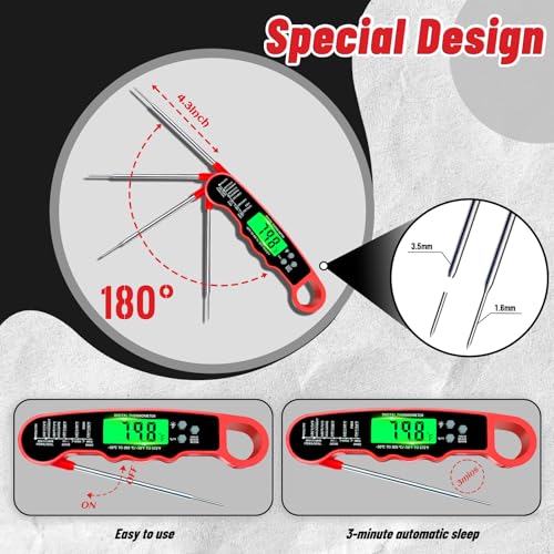 Meat Thermometer Digital, Instant Read Meat Thermometer with Backlight & Magnet for Kitchen, Beef, Grill, Turkey,IP67 Waterproof Cooking Thermometer - color: Red