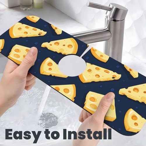 Bright Cheese Print Faucet Mat for Kitchen Sink, Faucets Mat Splash Guard Absorbent Fast Drying, Kitchen Sink Mats for Around Faucet Draining