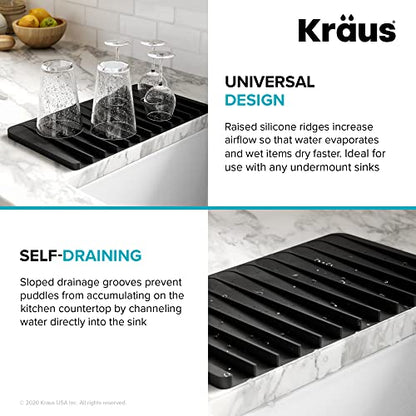 Kraus Self-Draining Silicone Dish Drying Mat or Trivet for Kitchen Counter in Dark Grey, KDM-10DG - color: Dark Grey, style: Drying Mat