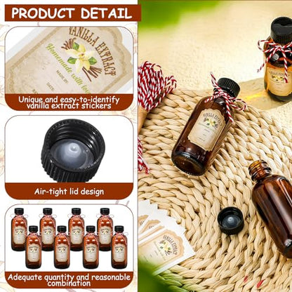 Uiifan 12 Pack Amber Glass Bottle Boston Round Bottles with Caps Refillable Vanilla Extract Jars Gift for Homemade Vanilla Extract Making, Brewing, Kombucha, Oil & Long-term Liquid Storage(2 oz) - size: 2 Ounces