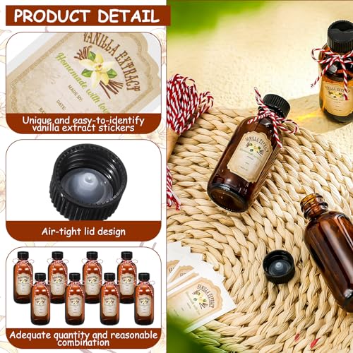 Uiifan 12 Pack Amber Glass Bottle Boston Round Bottles with Caps Refillable Vanilla Extract Jars Gift for Homemade Vanilla Extract Making, Brewing, Kombucha, Oil & Long-term Liquid Storage(2 oz) - size: 2 Ounces