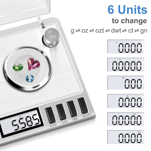 Fuzion Digital Milligram Scale, 50g/0.001g Powder Scale with 6 Accessories | Includes Calibration Weights, Mg Scale for Powder, Supplement, Jewelry, Capsule Filling, Reloading - color: Silver