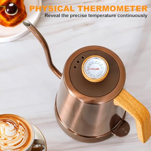 Nueve&Five Electric Gooseneck Kettle with Thermometer, 1.0L Pour Over Hot Water Kettle for Coffee and Tea, 1000W, Auto Shutoff, Boil-Dry Protection,Copper - color: COPPER