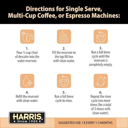 HARRIS Coffee Machine Cleaner Descaler Descaling Solution - 32 Fl. Oz. (8 Uses) Compatible with Keurig,Nespresso,Breville,Delonghi, Jura Ninja - Espresso Coffee Maker Cleaner, Limescale Remover - size: 32 Fl Oz (Pack of 1)