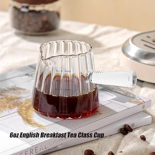 FANTESTICRYAN 6OZ Measuring Cup, Ribbed Borosilicate Glass Espresso Cup, V-Shaped Spout Drain Espresso Double Shots, Coffee Milk Tea Accessories (Clear, Glass Handle) - style: Clear Class