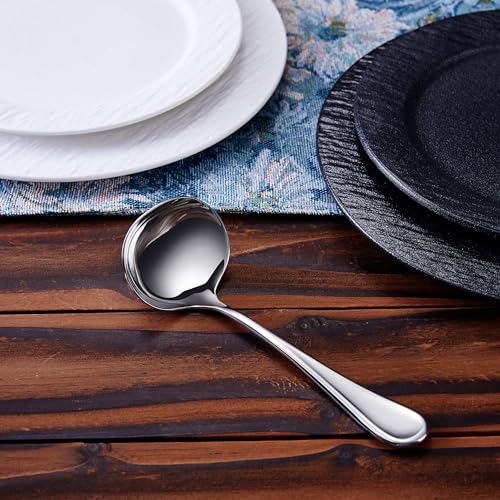 KEAWELL Premium 7.1" Verona Gravy Ladle, 18/10 Stainless Steel, Heavy-Duty with Deep Bowl, High-Polished Finish, Ergonomic Handle for Smooth Pouring, Dishwasher Safe (1, 7.1" Gravy Ladle) - size: 7.1" Gravy Ladle